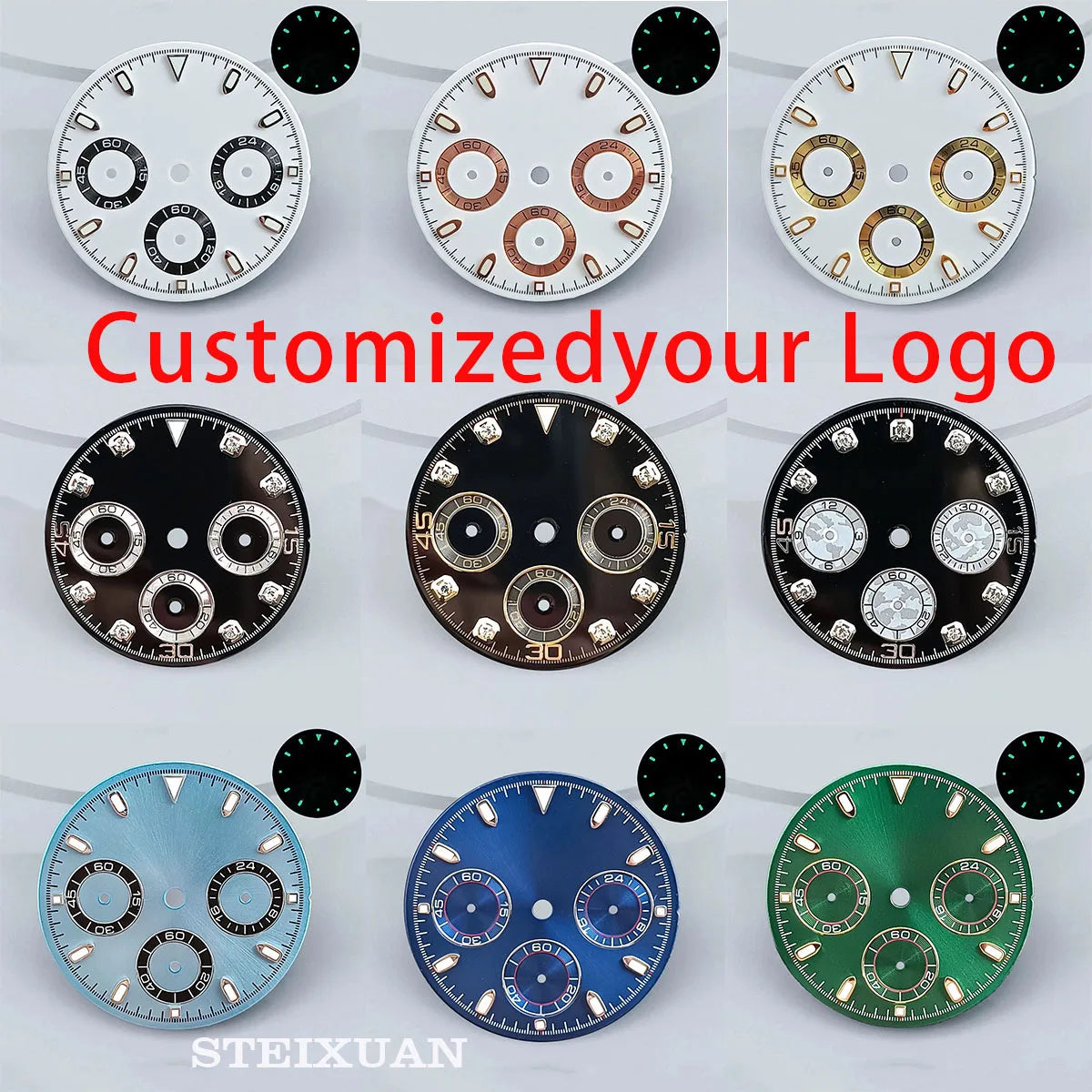 29mm VK63 chronograph dial Custom logo Panda dial Green glowing