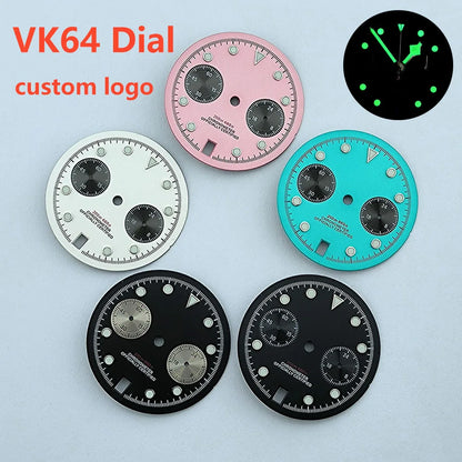 VK64 chronograph dial Custom logo Arabic numeral panda dial 29mm green glowing dial fit VK64 quartz movement watch accessories