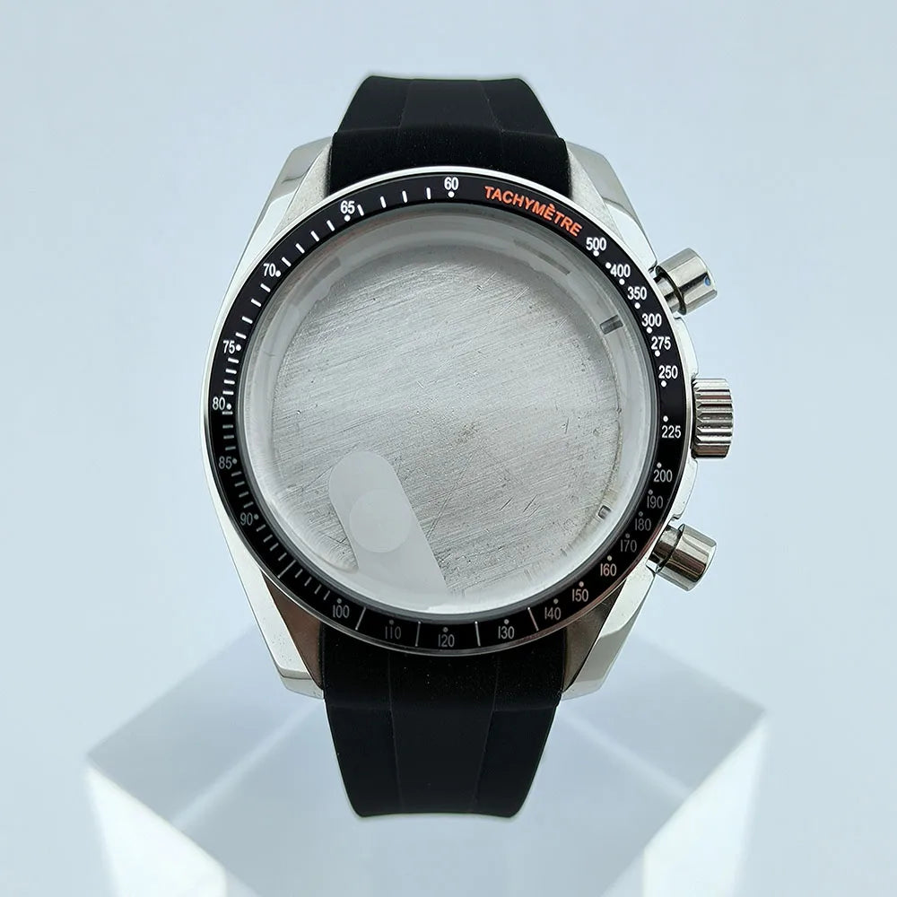 VK63 Chronograph Case VK63 Quartz Watch Case Fit 32.5mm Dial Stainless Steel Case Rubber Strap Men's Case Accessories