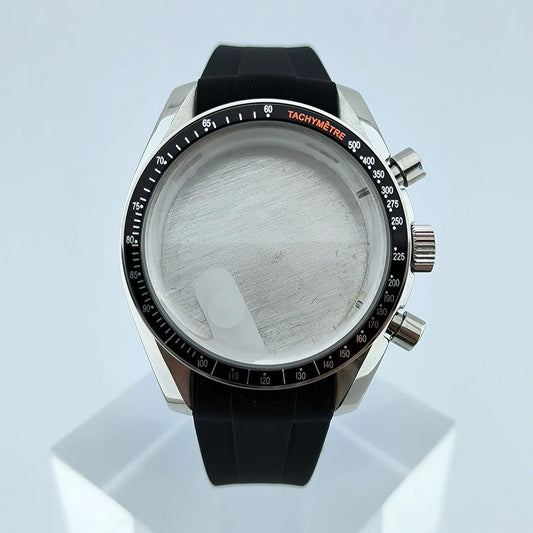 VK63 Chronograph Case VK63 Quartz Watch Case Fit 32.5mm Dial Stainless Steel Case Rubber Strap Men's Case Accessories