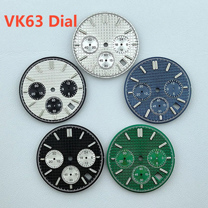 VK63 dial 31.8mm No Logo Dial Panda Dial Green luminous Dial fit VK63 movement watch accessories repair tools