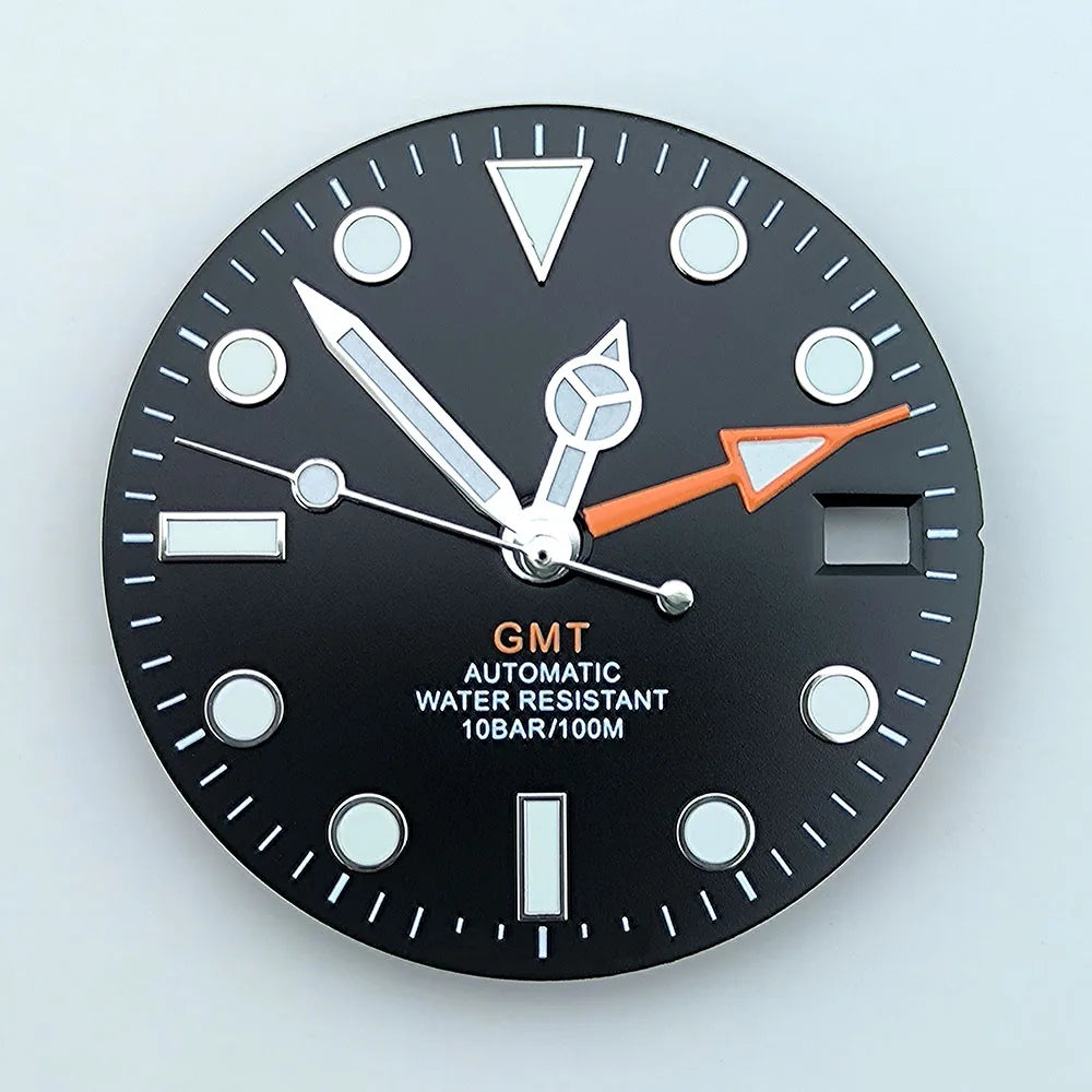 watch dial N H34 dial Custom logo 28.5mm GMT four hands green luminous for N H34 Movement watch accessories repair tool