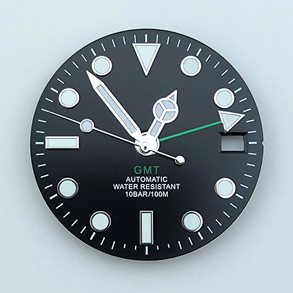 watch dial N H34 dial Custom logo 28.5mm GMT four hands green luminous for N H34 Movement watch accessories repair tool