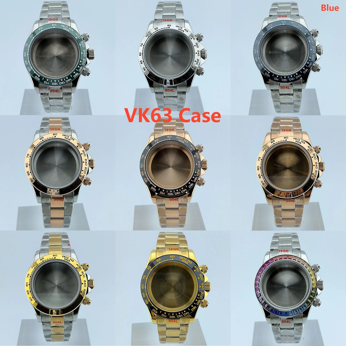 VK63 case Stainless steel high quality Watch case men's chronograph quartz watch suitable for VK63 movement watch accessories