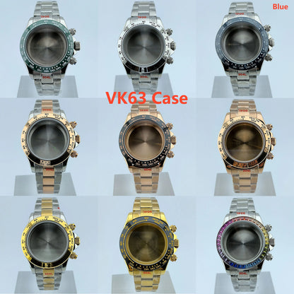 VK63 case Stainless steel high quality Watch case men's chronograph quartz watch suitable for VK63 movement watch accessories