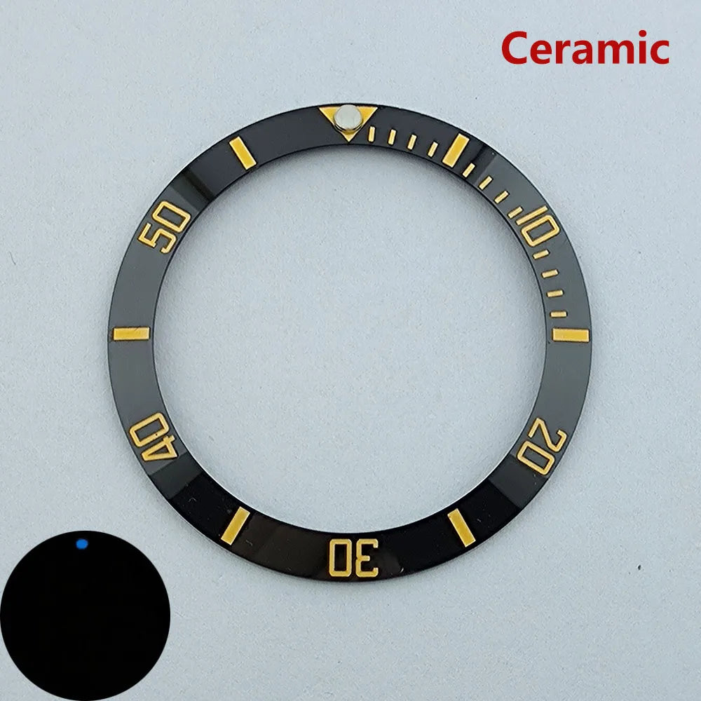 insert bezel ceramic/aluminium 38mm high quality green/blue luminous bezel is tilted for 40mm case watch repair tools