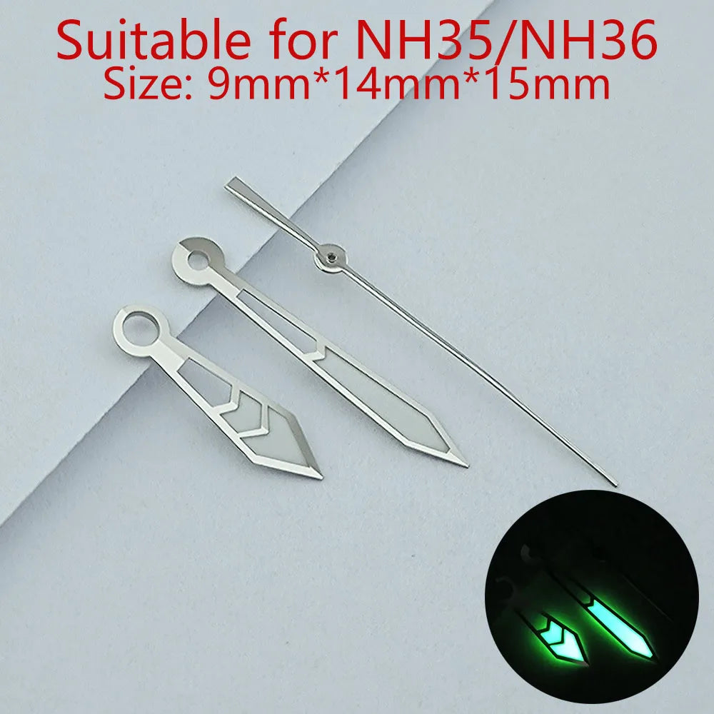 NH35 Hands Watch Hands Watch Accessories Watch Pointer White Pointer Green Super Luminous Suitable For N H35 N H36 Movement