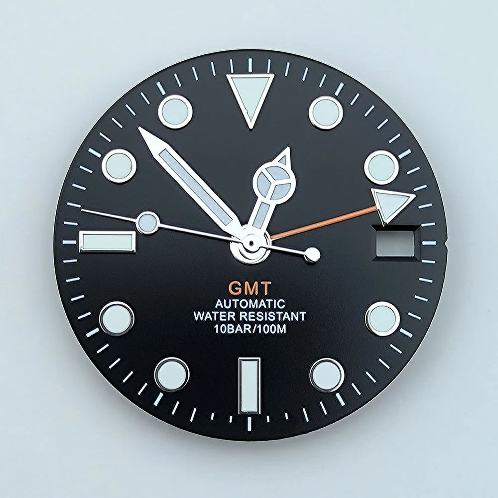 watch dial N H34 dial Custom logo 28.5mm GMT four hands green luminous for N H34 Movement watch accessories repair tool