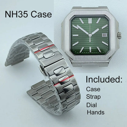NH35 Watch Case Square Men's Foldingclasp WatchBand For Nau Modified Fit NH35 NH Series Movement Sapphire Crystal Glass