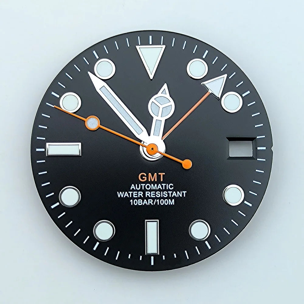 watch dial N H34 dial Custom logo 28.5mm GMT four hands green luminous for N H34 Movement watch accessories repair tool