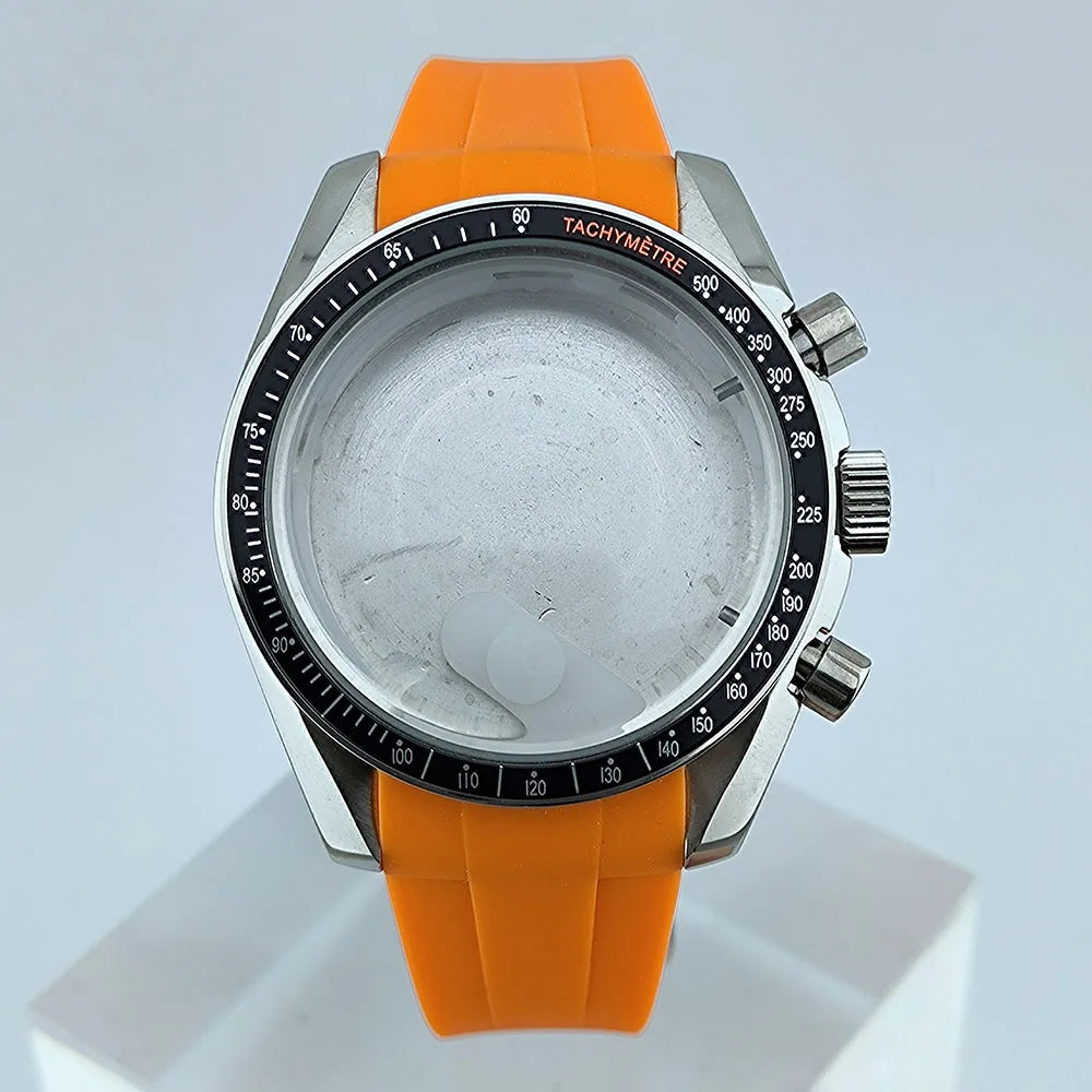 VK63 Chronograph Case VK63 Quartz Watch Case Fit 32.5mm Dial Stainless Steel Case Rubber Strap Men's Case Accessories