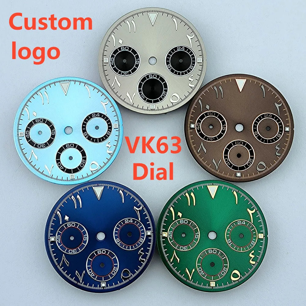 NEW VK63 chronograph dial Custom logo Arabic numeral panda dial 29mm green glowing fit VK63 quartz movement watch Repair tools