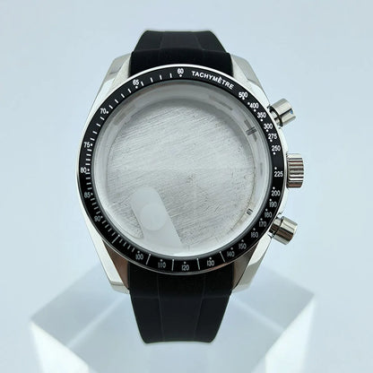 VK63 Chronograph Case VK63 Quartz Watch Case Fit 32.5mm Dial Stainless Steel Case Rubber Strap Men's Case Accessories