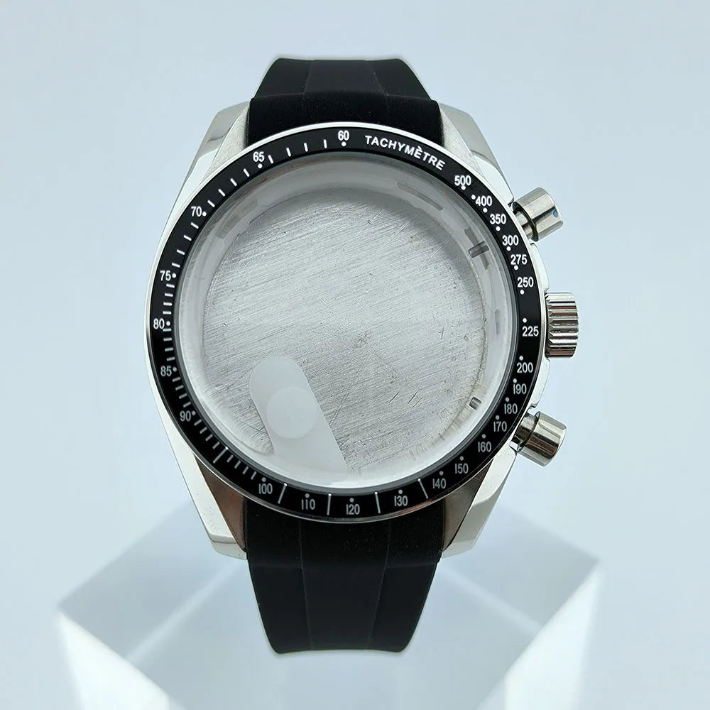 VK63 Chronograph Case VK63 Quartz Watch Case Fit 32.5mm Dial Stainless Steel Case Rubber Strap Men's Case Accessories