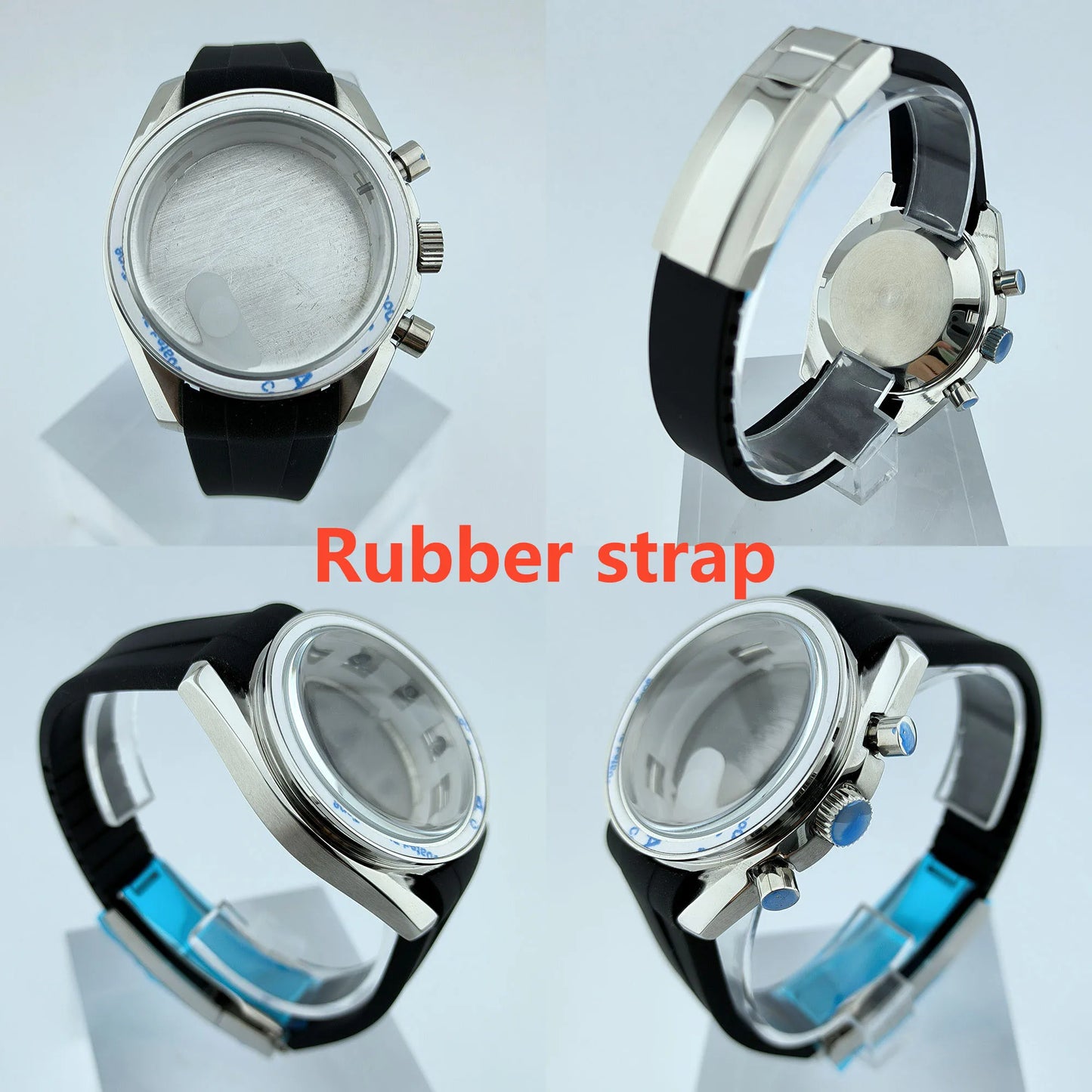 VK63 Chronograph Case VK63 Quartz Watch Case Fit 32.5mm Dial Stainless Steel Case Rubber Strap Men's Case Accessories