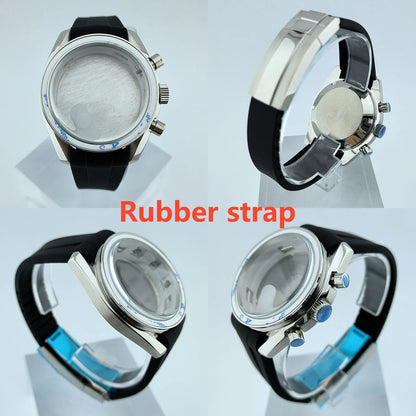 VK63 Chronograph Case VK63 Quartz Watch Case Fit 32.5mm Dial Stainless Steel Case Rubber Strap Men's Case Accessories