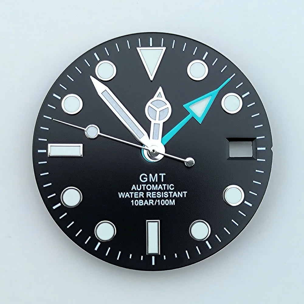 watch dial N H34 dial Custom logo 28.5mm GMT four hands green luminous for N H34 Movement watch accessories repair tool