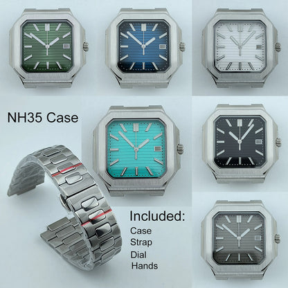NH35 Watch Case Square Men's Foldingclasp WatchBand For Nau Modified Fit NH35 NH Series Movement Sapphire Crystal Glass