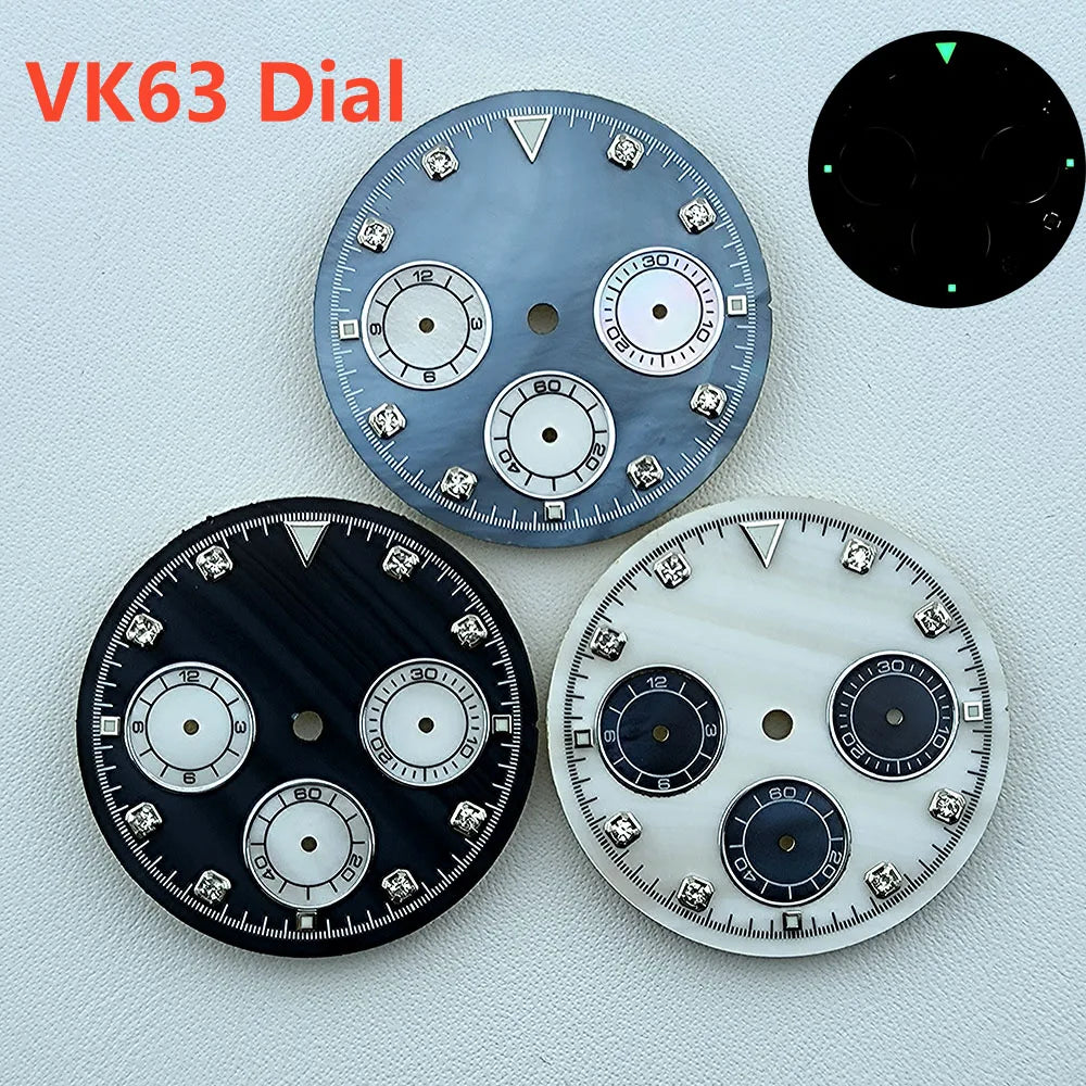Hot 29.5mm VK63 chronograph dial Diamond Numerals Shell dial No Luminous fit VK63 quartz movement watch accessories