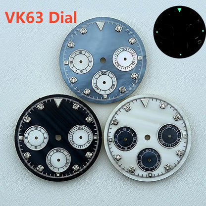 Hot 29.5mm VK63 chronograph dial Diamond Numerals Shell dial No Luminous fit VK63 quartz movement watch accessories
