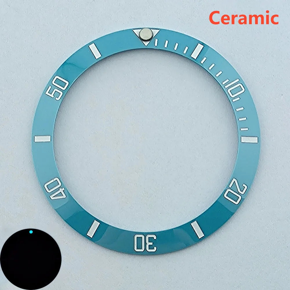 insert bezel ceramic/aluminium 38mm high quality green/blue luminous bezel is tilted for 40mm case watch repair tools