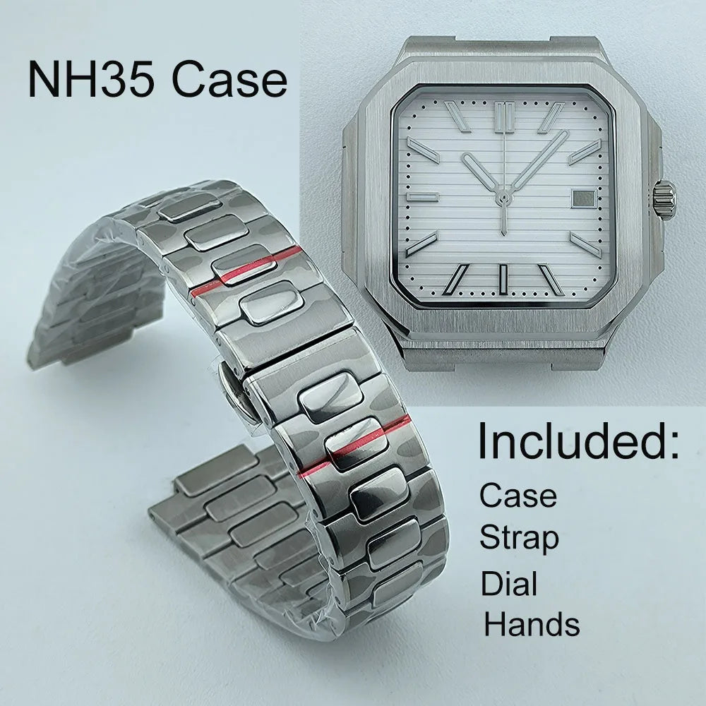 NH35 Watch Case Square Men's Foldingclasp WatchBand For Nau Modified Fit NH35 NH Series Movement Sapphire Crystal Glass