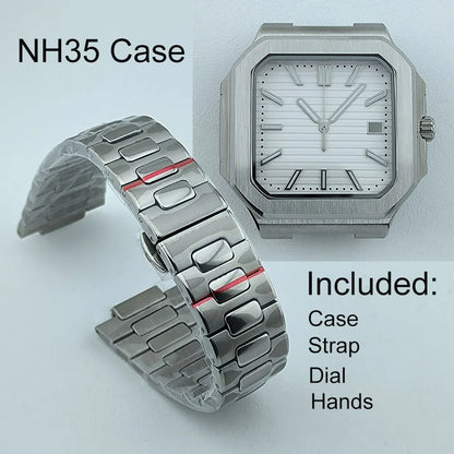 NH35 Watch Case Square Men's Foldingclasp WatchBand For Nau Modified Fit NH35 NH Series Movement Sapphire Crystal Glass