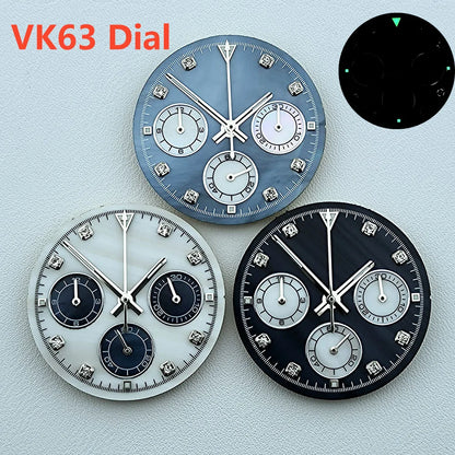 Hot 29.5mm VK63 chronograph dial Diamond Numerals Shell dial No Luminous fit VK63 quartz movement watch accessories
