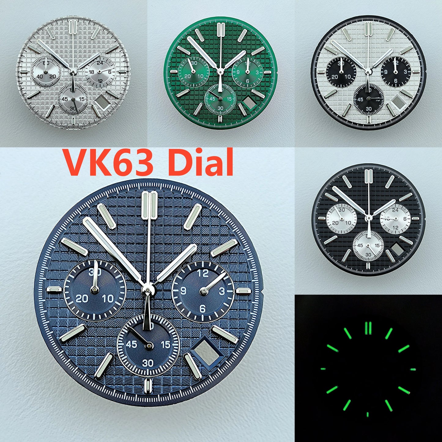 VK63 dial 31.8mm No Logo Dial Panda Dial Green luminous Dial fit VK63 movement watch accessories repair tools