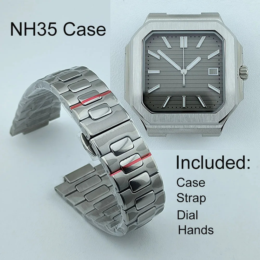 NH35 Watch Case Square Men's Foldingclasp WatchBand For Nau Modified Fit NH35 NH Series Movement Sapphire Crystal Glass