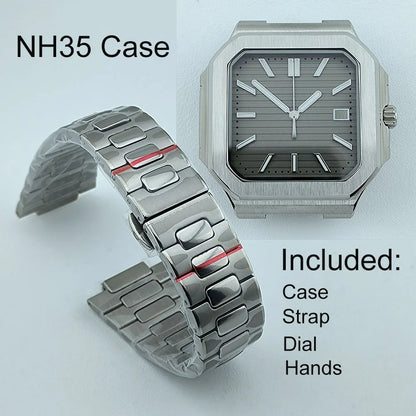 NH35 Watch Case Square Men's Foldingclasp WatchBand For Nau Modified Fit NH35 NH Series Movement Sapphire Crystal Glass
