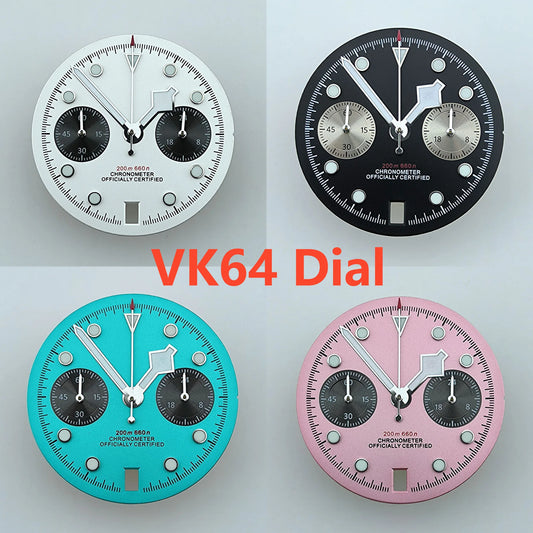 VK64 chronograph dial Custom logo Arabic numeral panda dial 29mm green glowing dial fit VK64 quartz movement watch accessories