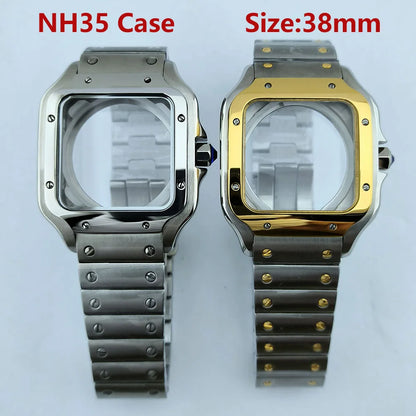 NH35 case Watch Case High quality Square case Roma Dial Folding Buckle Square Case fit NH35 NH36 movement Watch accessories