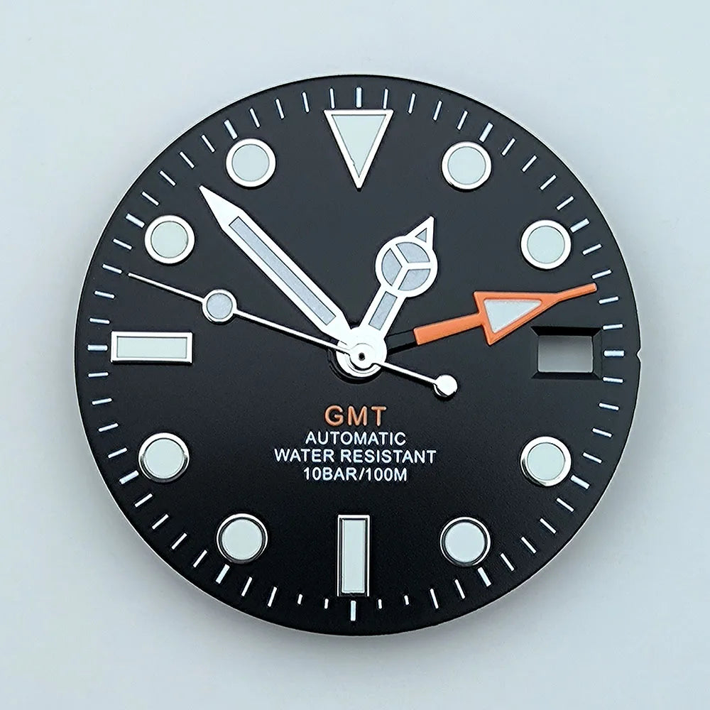 watch dial N H34 dial Custom logo 28.5mm GMT four hands green luminous for N H34 Movement watch accessories repair tool