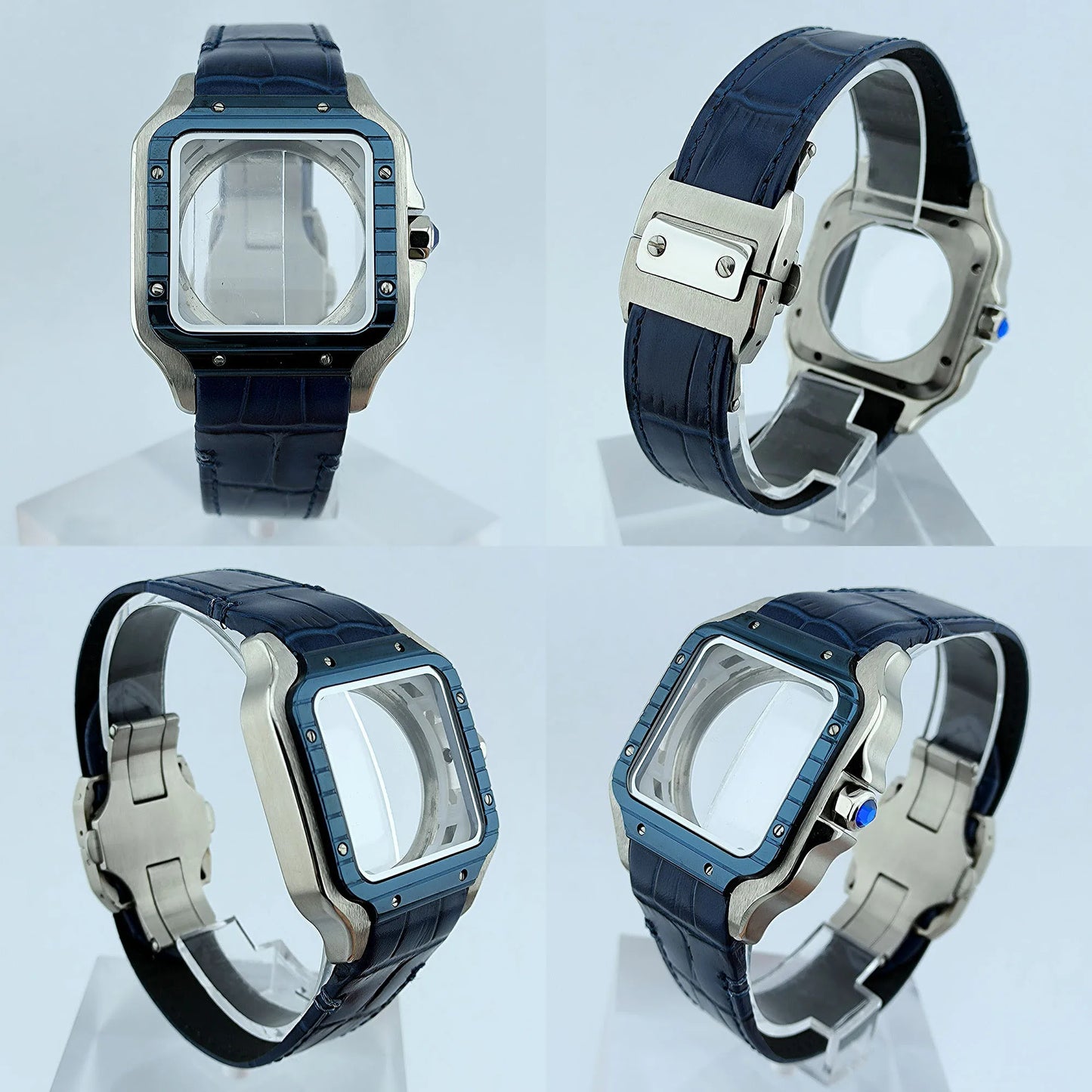 38mm NH35 Watch case Square Dial Roma Dial Watch Case Folding Buckle Square Case Leather strap fit NH35 movement