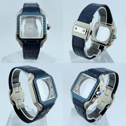 38mm NH35 Watch case Square Dial Roma Dial Watch Case Folding Buckle Square Case Leather strap fit NH35 movement