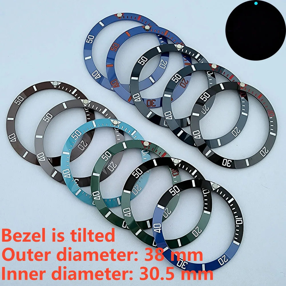 insert bezel ceramic/aluminium 38mm high quality green/blue luminous bezel is tilted for 40mm case watch repair tools
