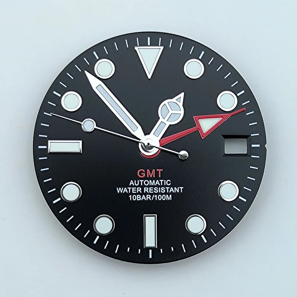 watch dial N H34 dial Custom logo 28.5mm GMT four hands green luminous for N H34 Movement watch accessories repair tool