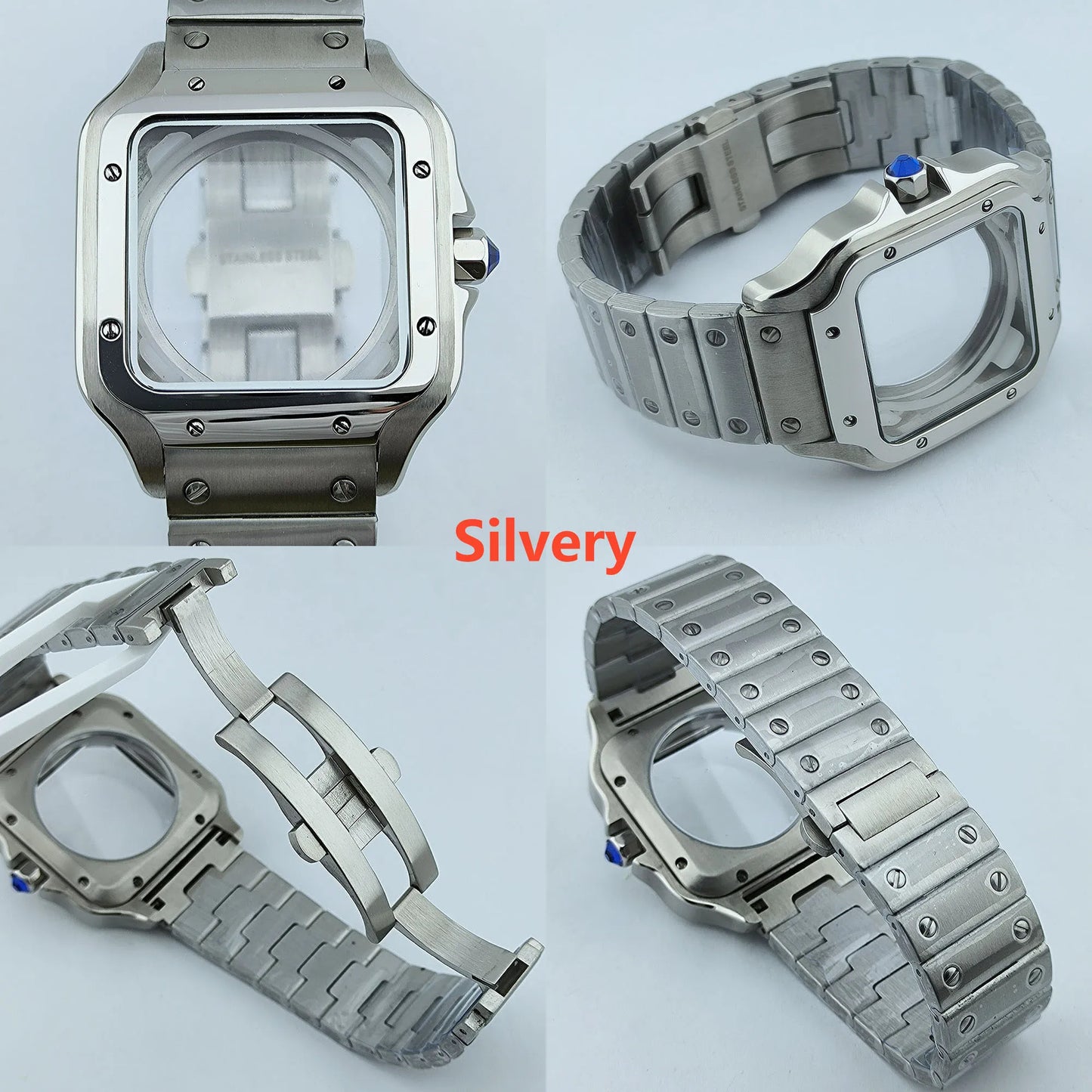 38mm NH35 Watch case Square Dial Roma Dial Watch Case Folding Buckle Square Case Leather strap fit NH35 movement