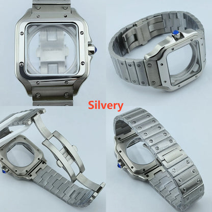 38mm NH35 Watch case Square Dial Roma Dial Watch Case Folding Buckle Square Case Leather strap fit NH35 movement