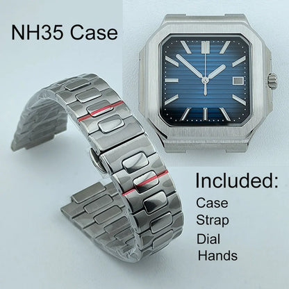 NH35 Watch Case Square Men's Foldingclasp WatchBand For Nau Modified Fit NH35 NH Series Movement Sapphire Crystal Glass