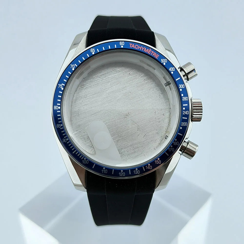 VK63 Chronograph Case VK63 Quartz Watch Case Fit 32.5mm Dial Stainless Steel Case Rubber Strap Men's Case Accessories