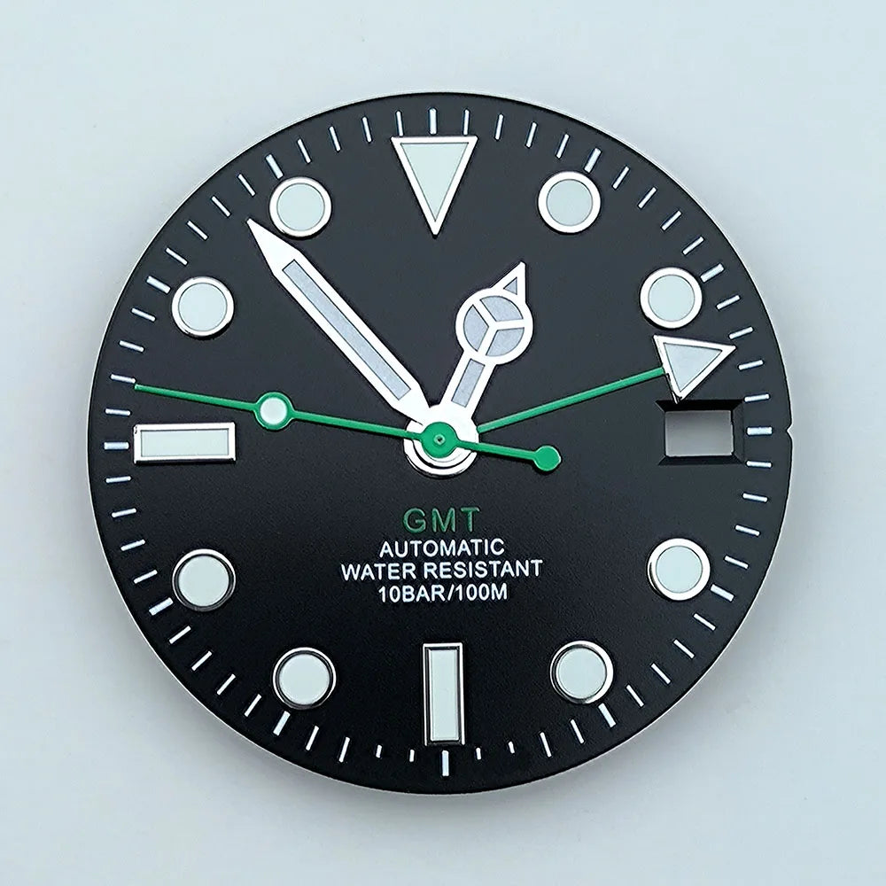 watch dial N H34 dial Custom logo 28.5mm GMT four hands green luminous for N H34 Movement watch accessories repair tool
