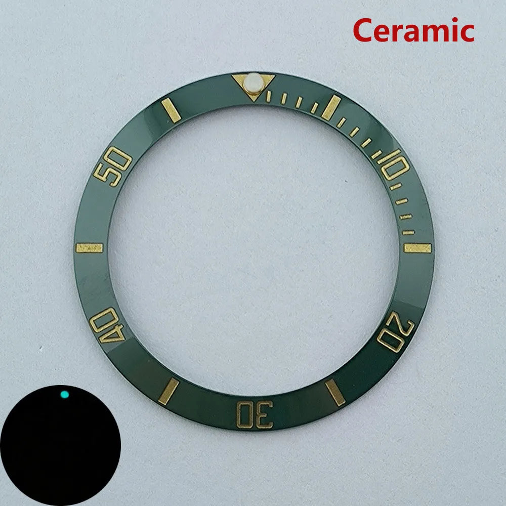 insert bezel ceramic/aluminium 38mm high quality green/blue luminous bezel is tilted for 40mm case watch repair tools