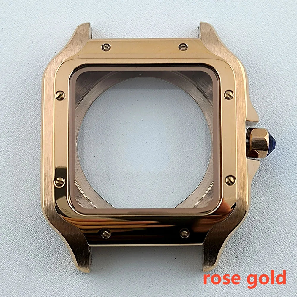 38mm NH35 Watch case Square Dial Roma Dial Watch Case Folding Buckle Square Case Leather strap fit NH35 movement