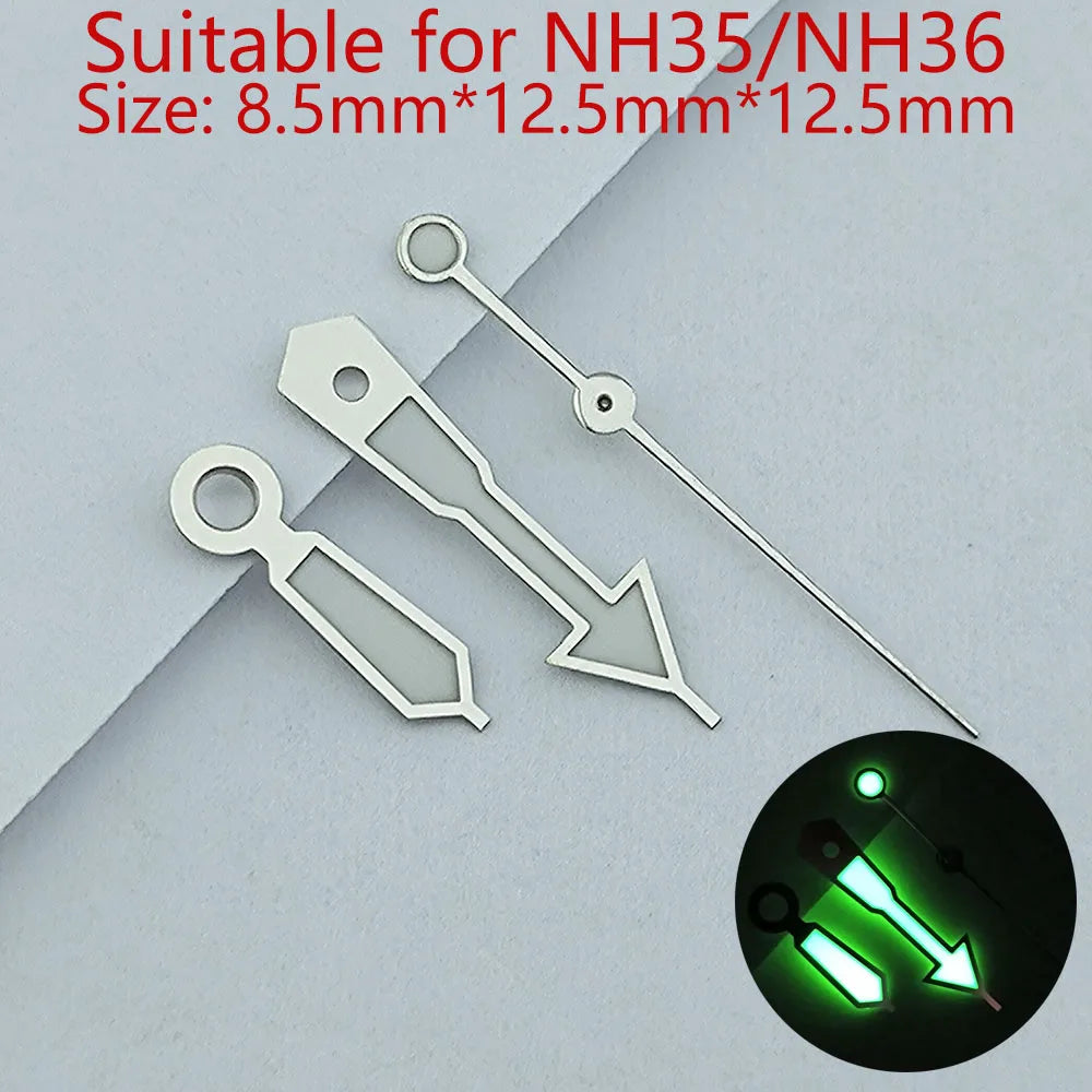 NH35 Hands Watch Hands Watch Accessories Watch Pointer White Pointer Green Super Luminous Suitable For N H35 N H36 Movement