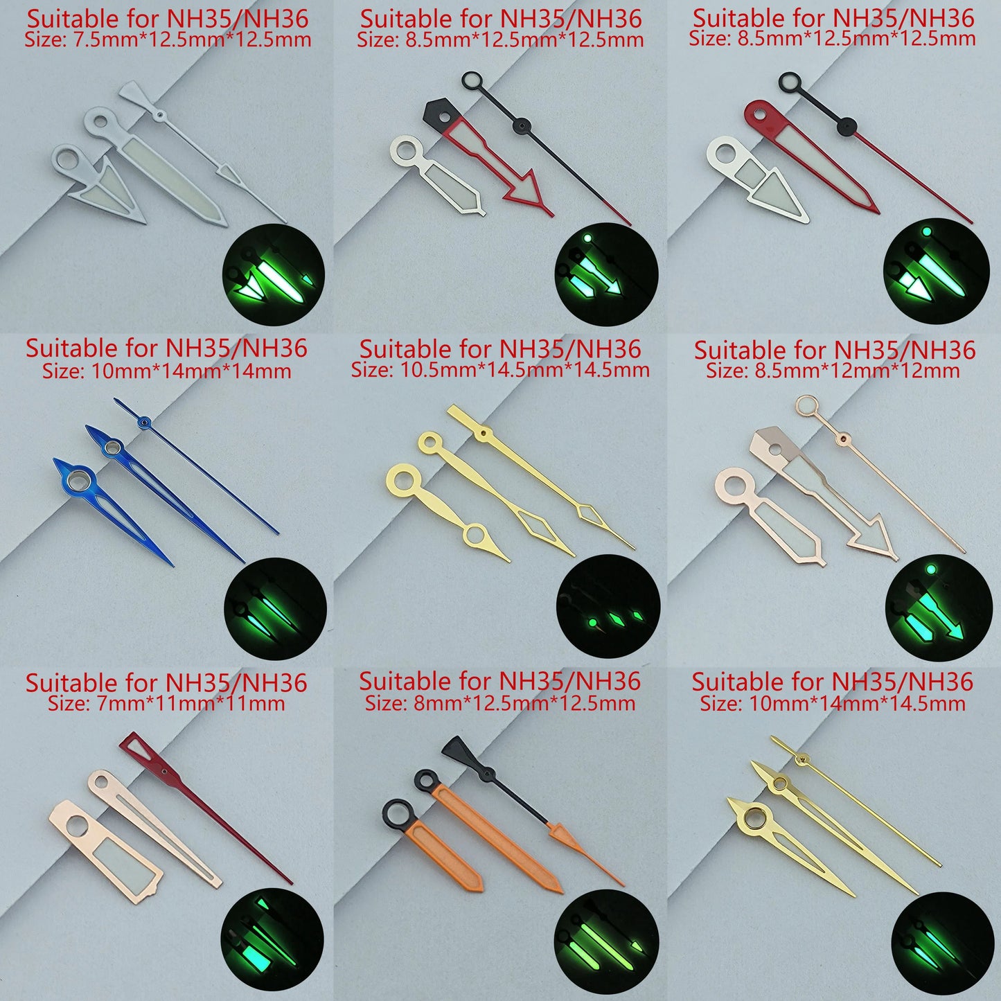 NH35 Hands Watch Hands Watch Accessories Watch Pointer White Pointer Green Super Luminous Suitable For N H35 N H36 Movement