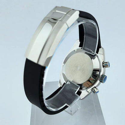VK63 Chronograph Case VK63 Quartz Watch Case Fit 32.5mm Dial Stainless Steel Case Rubber Strap Men's Case Accessories