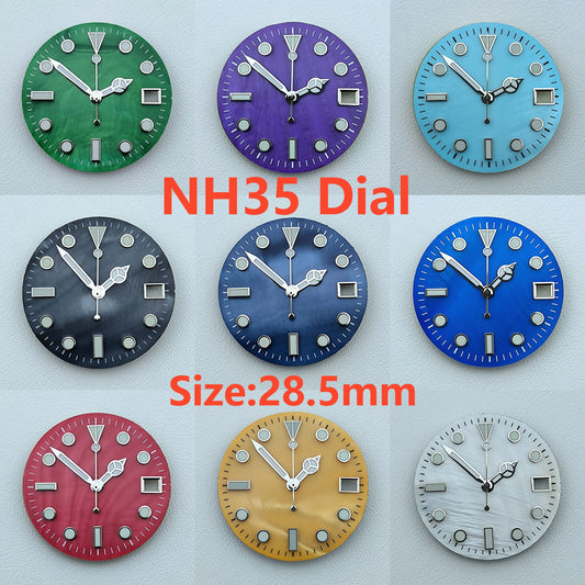NH35 dial 28.5mm Custom logo luminous Pearl Shell Dial watch dial suitable for NH35 movement watch accessories repair tools