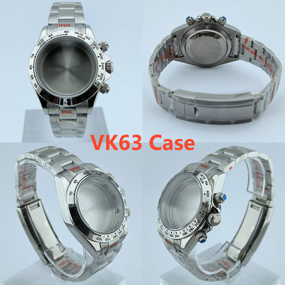 VK63 case Stainless steel high quality Watch case men's chronograph quartz watch suitable for VK63 movement watch accessories
